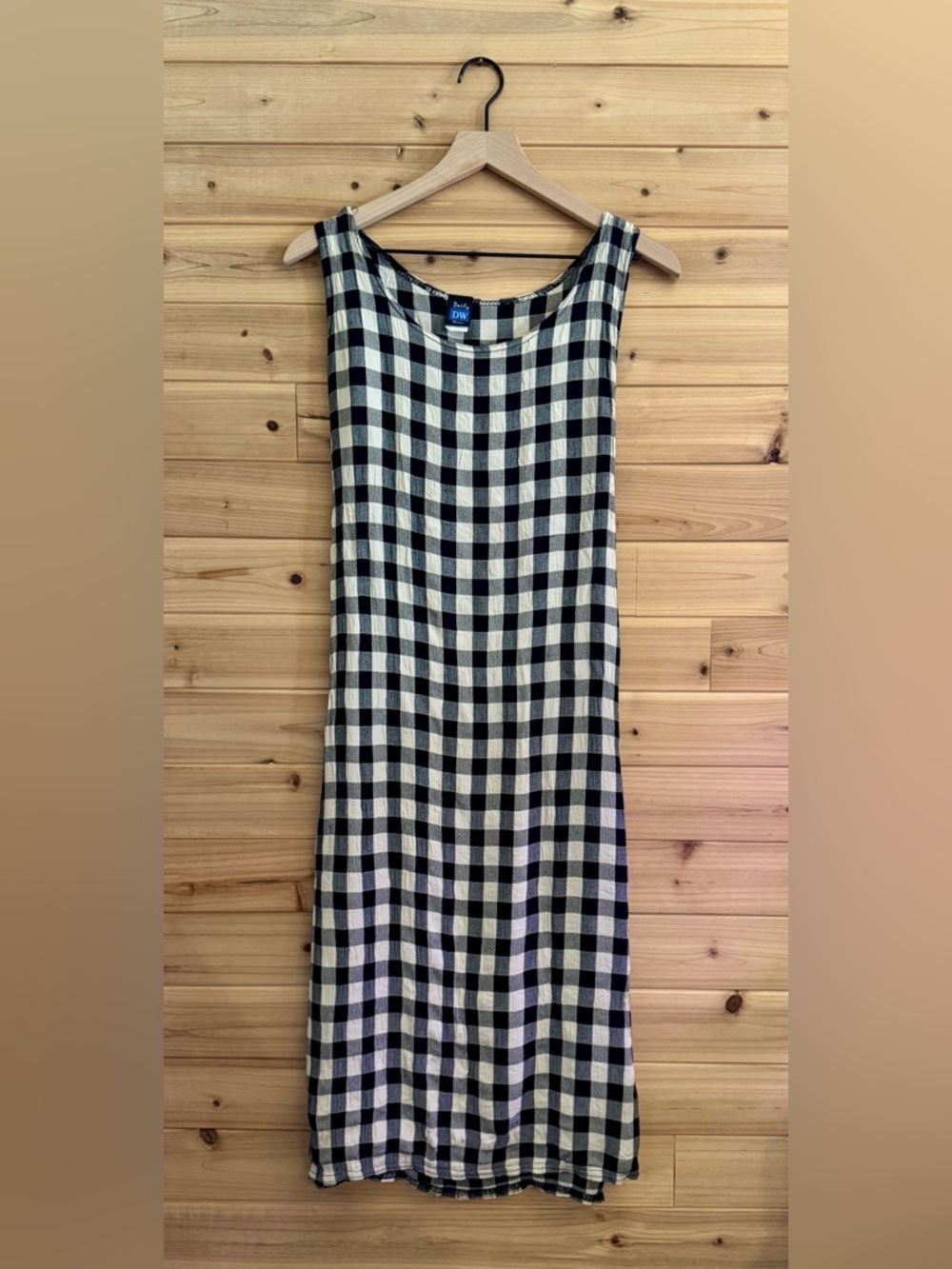Vintage Black White Gingham Plaid Midi Length  Large Tank Dress Summer Coquette